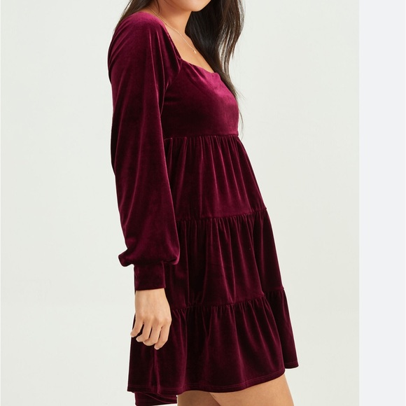 Altar’d State Velvet Maroon Dress Square Neckline - Picture 5 of 5